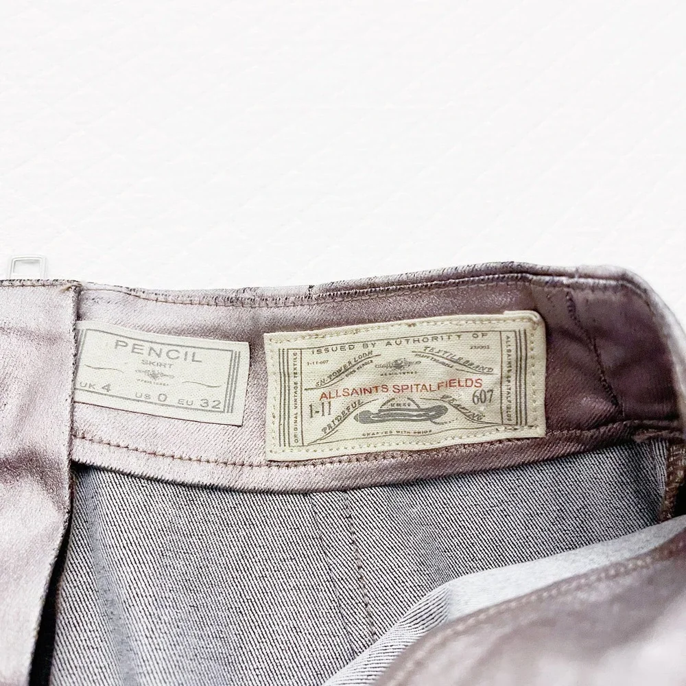 All Saints Metallic Copper Pencil Skirt SZ0